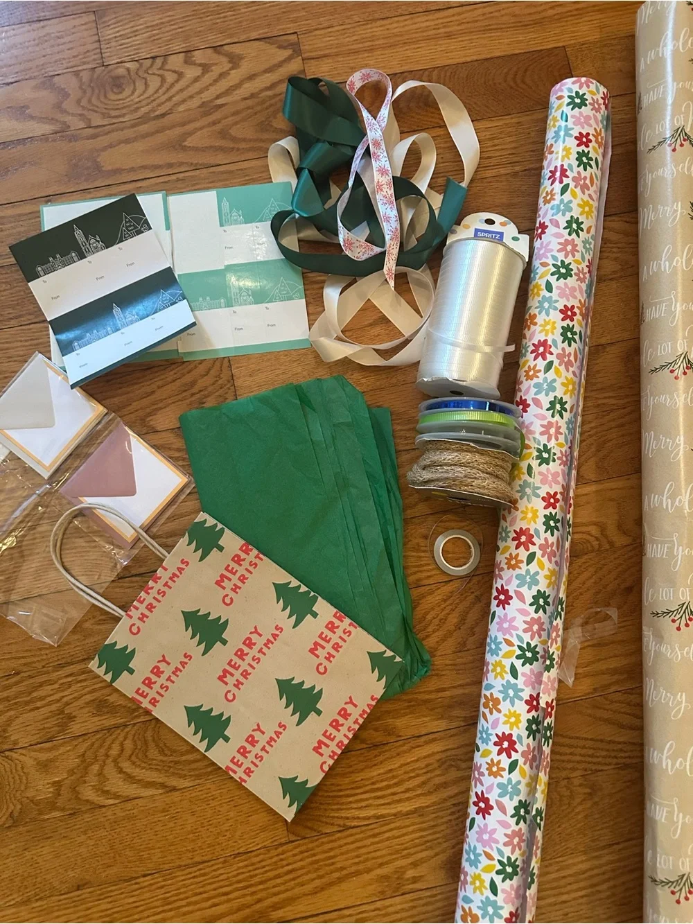 Gift Wrap Set. Wrapping paper, stickers, ribbon, tissue paper, gift bag, etc